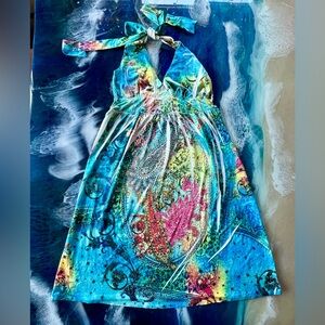 LOWEST! BUY or BUNDLE LIKE NEW  S Dress, Midi length,Ties at Neck,Crystal Stones